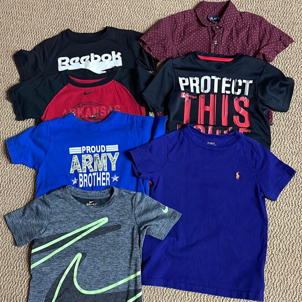 Bundle of 7 shirts. (1) button up shirt. (6) tshirts. Size 4